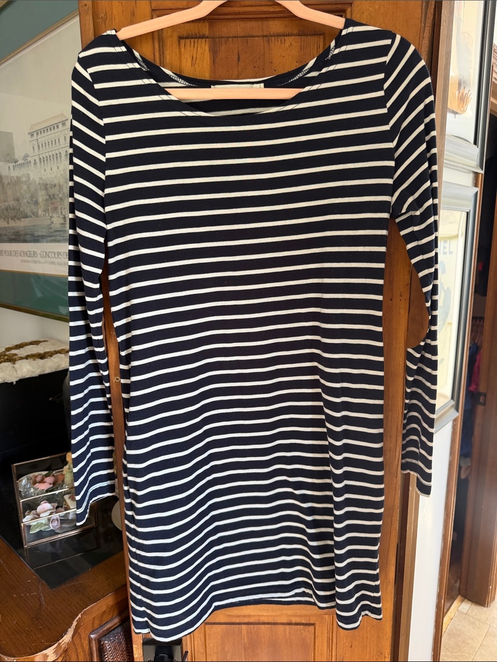 MINKPINK Black and White Striped Long Sleeve Boatneck Dress